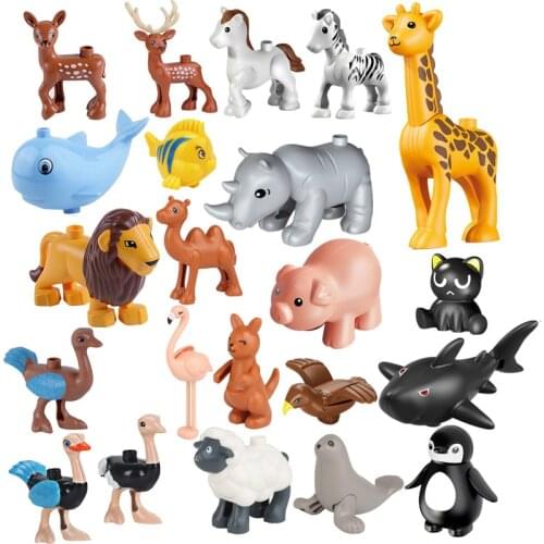 Big Size Animals Dinosaurs Zebra Pig Shark Rhinoceros Lion Figures Building Blocks Toys for Children Kids Gifts Big Size Toy