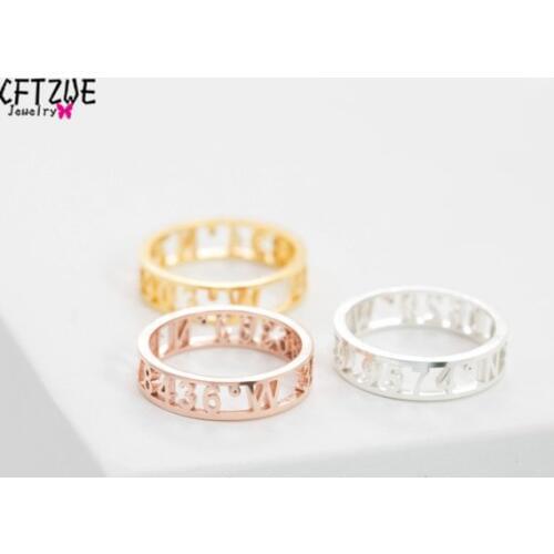 ICFTZWE Gold Colour Anel Bague Silver Anillos Mujer Dainty Roman Numeral Ring Custom Wedding Band Date Jewelry For Women BFF