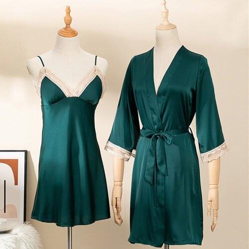 Fdfklak 6 Styles Summer Womens Robe & Gown Sets Spaghetti Straps Nightdress With Bathrobe Female Lace Satin Nightwear Set