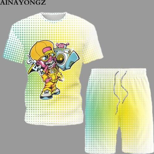 Summer Cool Tracksuit Outfit Men Casual Shorts T-Shirt Set Digital Printing Sports Suit 2021 Trendy Hip Hop Streetwear Male 5XL