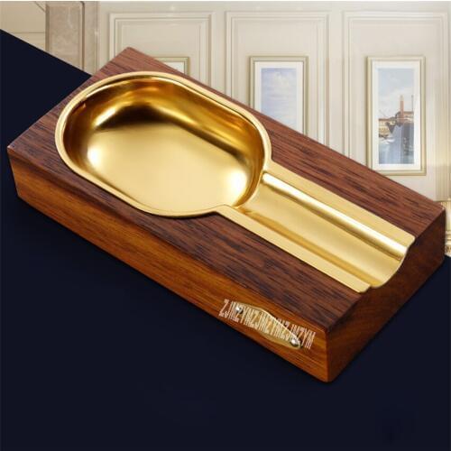 LC-072 High-end Cigar Ashtray Creative Portable Large Size Luxury Ashtray High-quality Metal Smoke Groove Wooden Cigar Ashtray