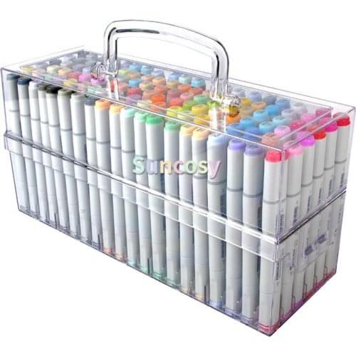 Finecolour EF100/101/102/103 Art Markers Plastic Portable Hard Box,160/240/480 Colors Alcohol Based Ink Marker Double-Head Brush