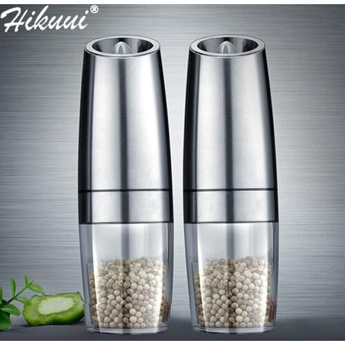 HIKUUI GRAVITY Induction Pepper Grinder Salt Mill With LED Light Kitchen Seasoning Grinding Tool Automatic Mills Dropshipping