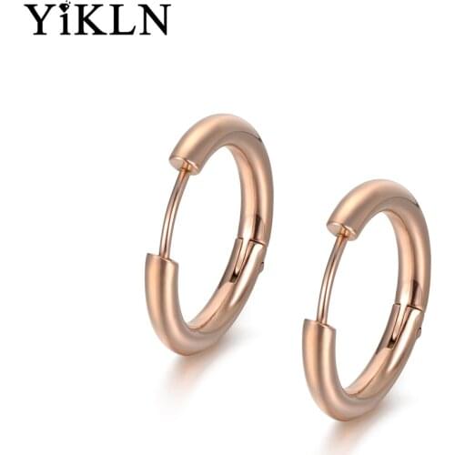 YiKLN Trendy Titanium Steel Hoop Earrings Girls Jewelry Simple Rose Gold Circle Earrings For Women Boucles D'oreilles YE18029