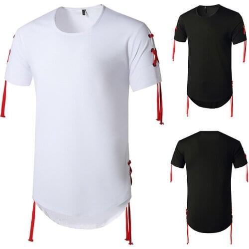 2021 Summer New Fashion Hip Hop Mens Casual Short Sleeve T-shirt European Size Splicing Long T-shirt