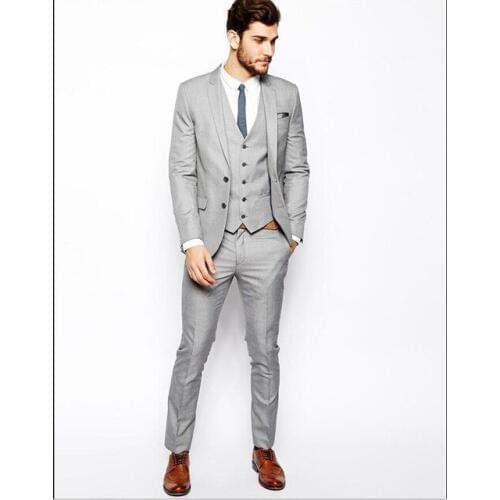 2019 Grey Mens Business Wedding Suits Men Custom Made Slim Fit Fashion Suits High Quality Wedding Suits Jacket Vest Pants