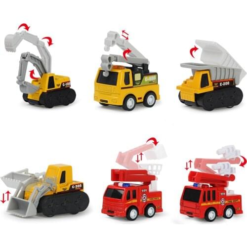Kids Cute Mini Vehicles Fire Police Engineering Trucks Set Pull Back Inertial Glide Function Educational Toy Xmas Birthday Gift