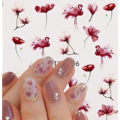 Flower Nail Stickers Blue Flower Watercolor Decals Manicure Slide Wraps Summer Self-adhesive Rose Stickers Nail Art Decorations