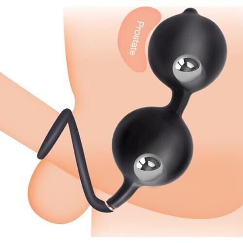 Outdoor Inflatable Anal Beads Male Deep Expandable Exercise Anal Plug with Ring Huge Butt Plug Prostate Massager with Metal Ball