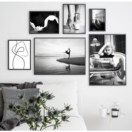Wall Art Canvas Painting Paris Ballet Shadow Girl Abstract Black White Nordic Posters And Prints Wall Pictures For Living Room