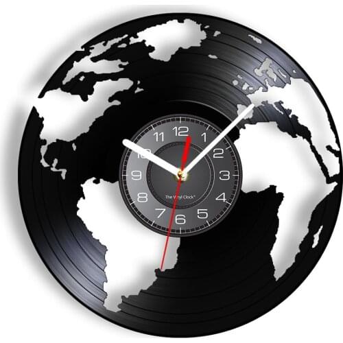 Globe Earth World Vinyl LP Record Wall Clock Living Green Homeland Terre Map Geography Art Home Decor Disk Crafts Silent Watch