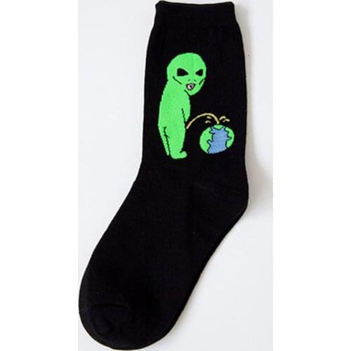 1 Pair Autumn Winter Women Cotton Socks Art Funny Alien Planet Creative Funny Cartoon Cat Breathable Socks Couple socks