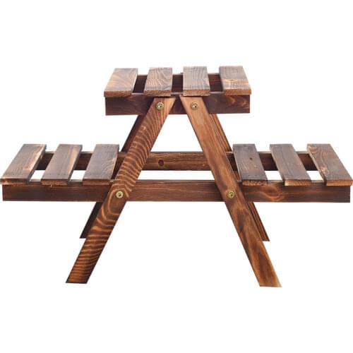 New Creative Simple Double-layer Burnt Pine Wood Flower Stand Can Be Customized Strong And Durable Balkon Outdoor Decoration