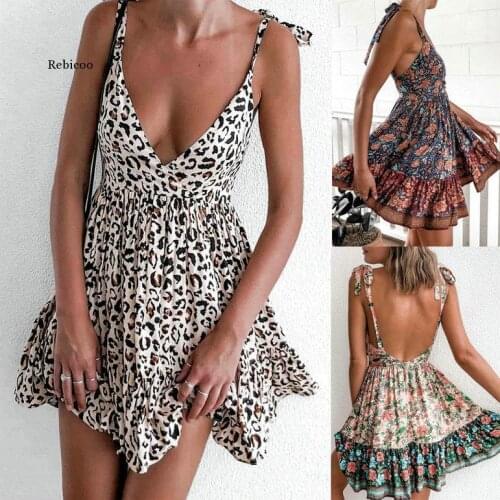 Sexy Summer Low Cut Floral Printed Sleeveless Off Shoulder Women A Line Dress Summer Dress Party Dress Women