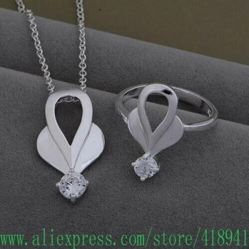 Silver Plated Jewelry Sets Ring 595 + Necklace 870 /eqfanhma brhakioa AS523