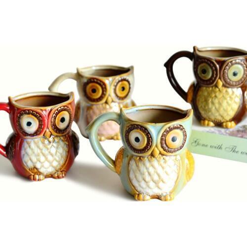 Drop Shipping Cartoon Owl Mugs Cute Coffee Mug Ceramic Animal Milk Tea Cups Breakfast Morning Coffee Mug Home Decor