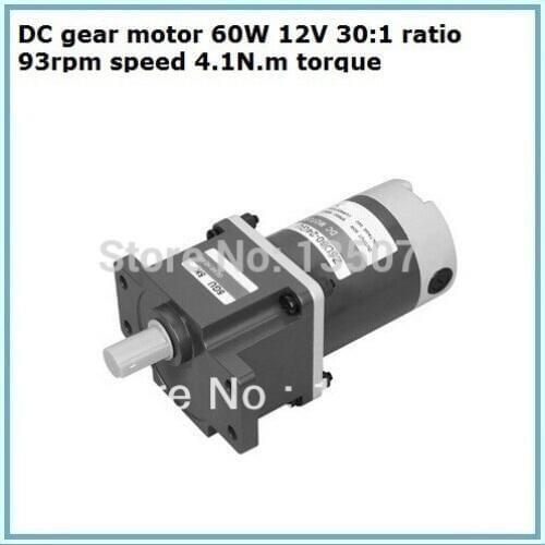 DC gear motor 60W 12V 30:1 ratio 93rpm speed 4.1N.m torque