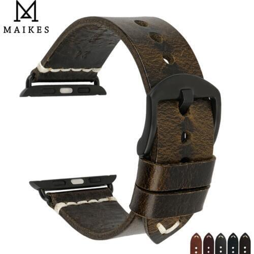 MAIKES Genuine Leather For Apple Watch band 38mm 42mm Apple iWatch Strap 44mm 40mm Series 4/3/2/1 Watch Watchband Bracelets