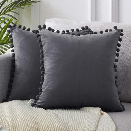 1 Piece Luxury Pom-poms Cushion Cover Soft Velvet Pillow Cover Solid Color Home Sofa Car Decor Pillowcase 45*45cm Cushion Cover