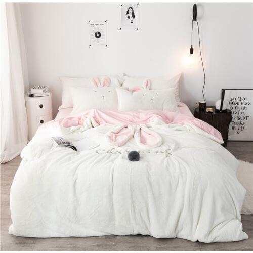 Pink White grey Fleece Fabric Winter Thick Pure Color Bedding Set Mink Velvet Duvet Cover Bed sheet Bed Linen Pillowcases 4pcs