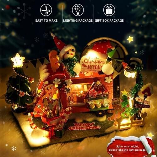 DIY Dollhouse 3D Assembled Gifts Shop Christmas Gift 3D Dollhouse Accessories LED Lights Birthday Gift Decoration