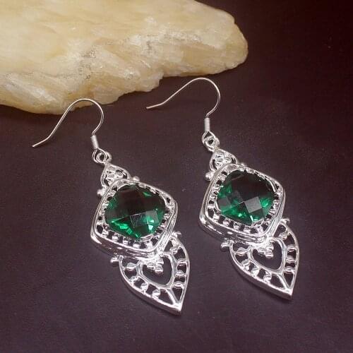 Gemstonefactory Big Promotion Unique 925 Silver Hot Sale Emerald Topaz Women Ladies Jewelry Gifts Dangle Drop Earrings 20213768