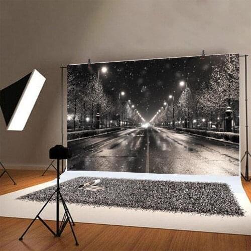 Snowflake Night View Street Lights Portrait Photography Backdrop Kid Party Decor Photo Background Studio Photocall Props