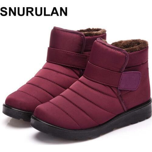 SNURULAN Waterproof winter boots women 2018 short boots ankle for women winter shoes woman flat shoes hook loop bottes femmeE016