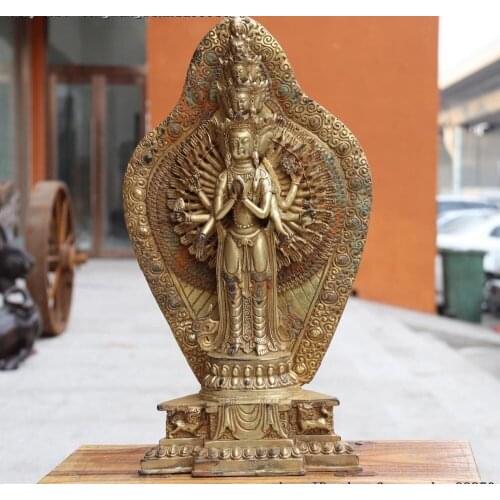 Tibet Copper Bronze Avalokitesvara Kwan-yin Guanyin Bodhisattva Buddha Statue