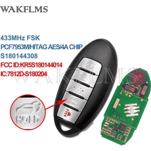 5 Button Smart Remote Car Key 433Mhz For Nissan PATHFINDER MURANO PLATINUM 2015 with 4A HITAG AES Chip KR5S180144014 No Mark
