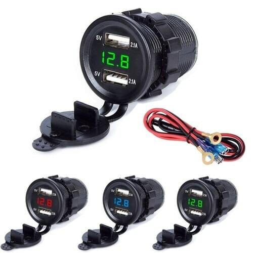 Universal 5V 2.1A Dual 2USB Charger Socket Adapter Power Outlet 12V 24V Car Motorcycle