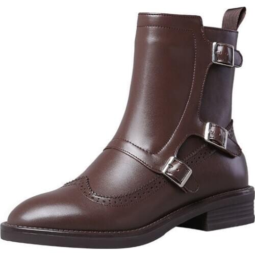 Withered 2021 England Vintage Fashion Cowhide High Top Martin Boots Motorcycle Ankle Boots Women Zippers Botas Mujer Shoes Women