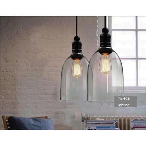 Vintage indoor hanging clock bell iron white glass E27 Retro pendant lamps