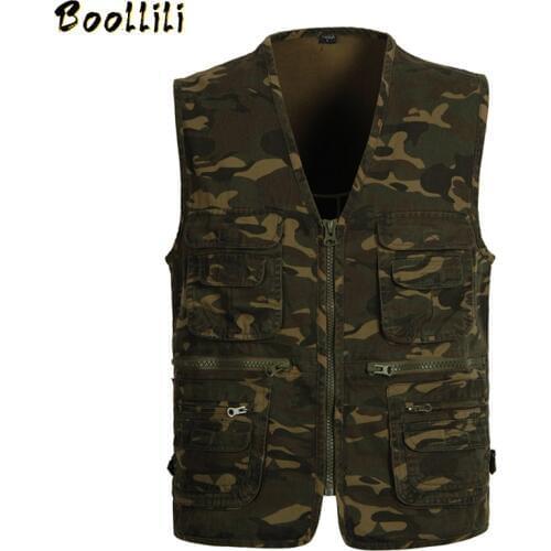 Military Male Cotton Camouflage Casual Large Size Mens Vest V-Neck Tooling Sleeveless Jacket with Many Pockets Outdoor Waistcoat