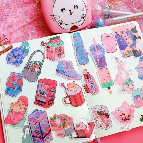 Japanese Pink Girlish Heart Washi Cute Cartoon Stickers DIY Scrapbooking Kawaii Stationery Decoration Material Package