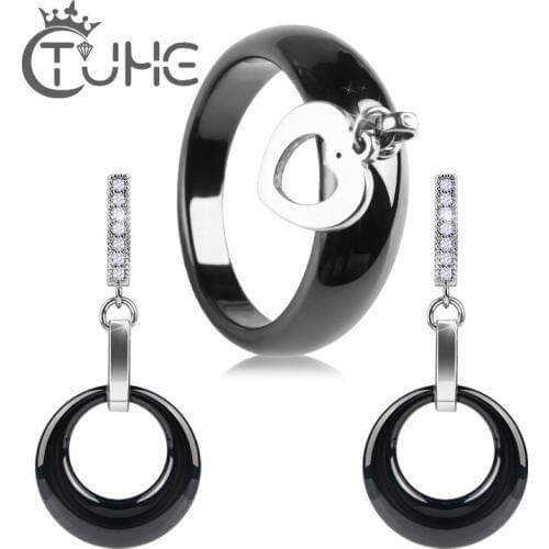 2018 Jewelry Sets For Women Russian Ceramic Circle Stud Earring Heart Rings Jewelry Set Wedding Elegant Women Jewelry Sets