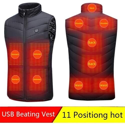 Winter 11 Areas Heated Vest Jacket USB Men Electrical Heated Sleevless Jacket Outdoor Fishing Hunting Waistcoat Hiking Vest