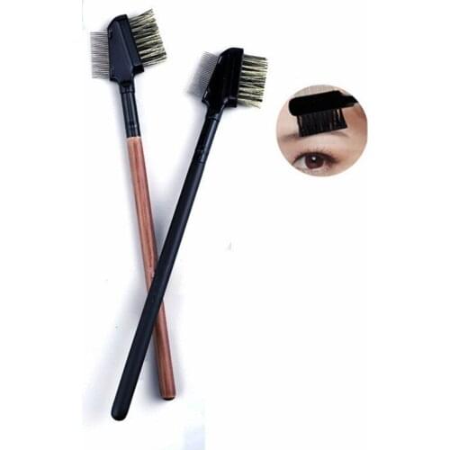 1Pcs Stainless Steel Eyebrow Comb Wood Handle Double-Sided Dual Purpose Makeup Brush Eyelash Comb with Cover Cosmetic Tools