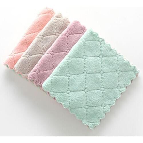 10Pc Super Absorbent Microfiber Kitchen Dishcloth Tableware Household Cleaning Dish Towel Tool Gadget Rag Sink Wipe Coral Fleece