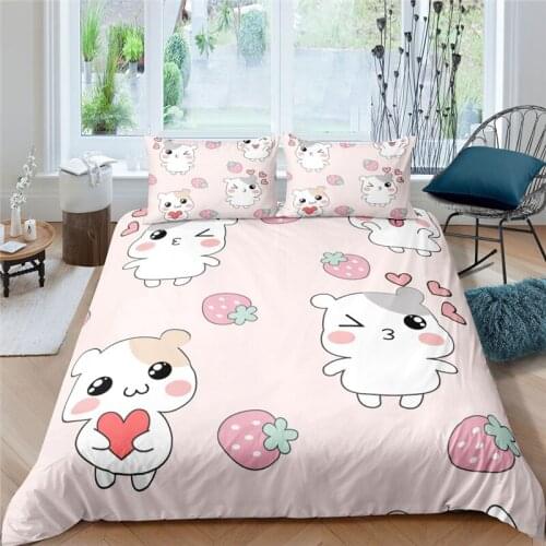 Bedding Sets Luxury 3D Cartoon Hamster Print 2/3Pcs Comfortable Kids Duvet Cover Pillowcase Home Textile Single/Queen/King Size