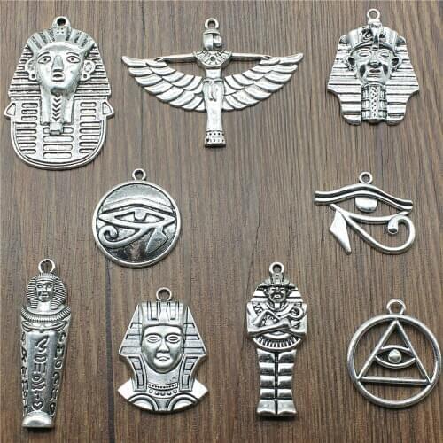 2pcs Charms Egyptian Pharaoh Antique Silver Color The Eye Of Horus Charms For Jewelry Making Cleopatra Pendant