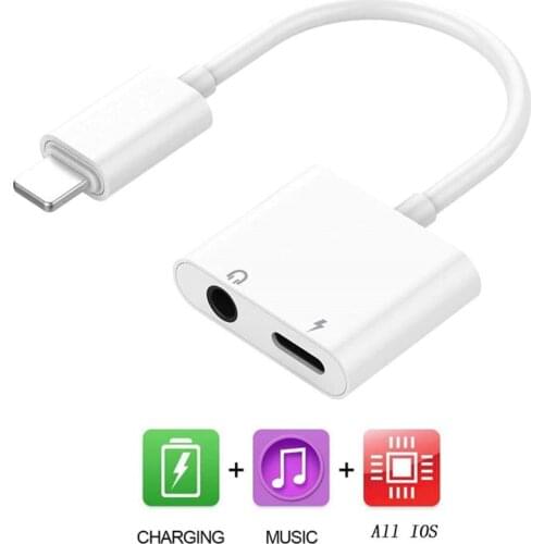 2 In 1 Adapter 3.5mm Headphone Jack Audio and Lightning Charge Adapters for IPhone 11 Pro Max XS XR 10 SE 2020 Splitter Charging