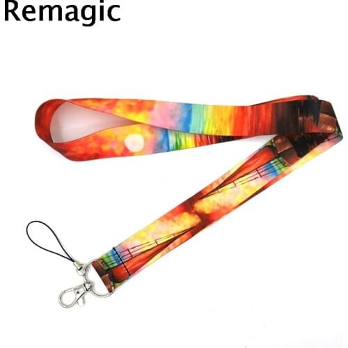20pcs Sailing Sun Sunset Lanyard Keys Phone Holder Funny Neck Strap With Keyring ID Card DIY Animal webbings ribbons Hang Rope