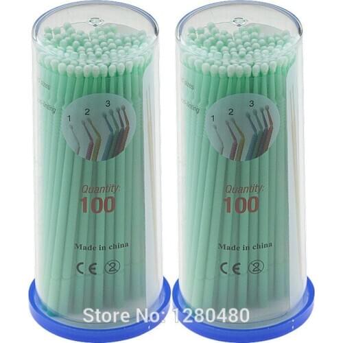 200Pcs Dental Products Disposable Cotton Swab Micro Regular Brush Applicator Stick Green Dentist Materials