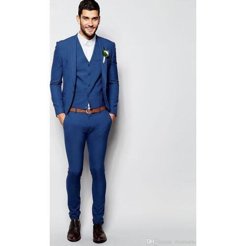 2020 Fashion Royal Blue Tuxedos For Men Elegant Men Suits Daily Work Wear Blazer Prom Party Suits Custom (Jacket+Pants+Vest+Tie)