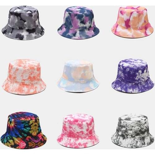 2021 New Tie Dye Print Bucket Hats for Women Men Summer Hat Sunscreen Sun Hat Panama Caps Fisherman Cap Sunshade Casquette Cap
