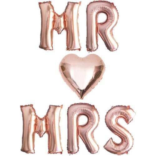 6pcs/lot 16inch rose gold silver letter balloons MR MRS heart foil balloon Wedding anniversary Valentines day party decoration