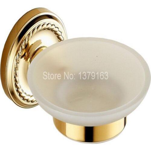 Bathroom Accessory Gold Color Golden Brass Wall Mounted Bathroom Glass Soap Dish Holder aba612
