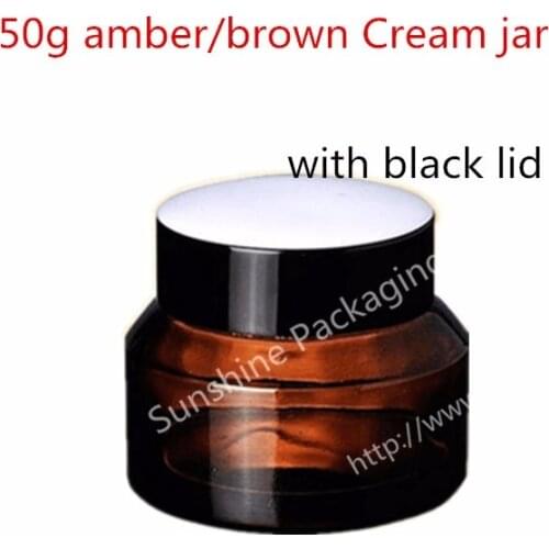 Free Shipping 50g amber glass cream bottle jars, skin care cream bottles, cosmetic containers for cream packing