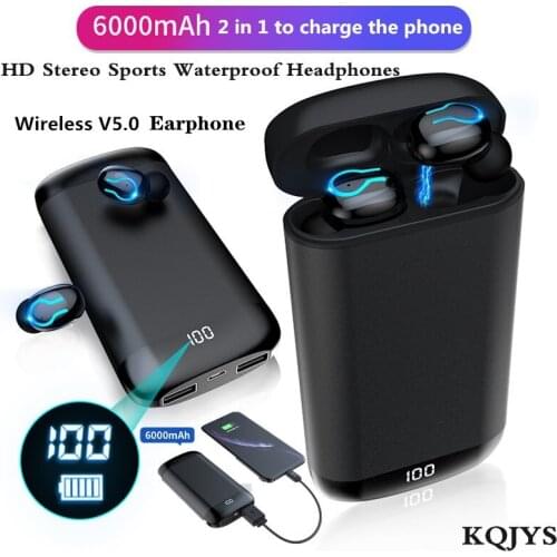 Wireless V5.0 Bluetooth Earphone HD Stereo Headphone Sports Waterproof Headset With Mic And 6000mAh Power Bank Battery Charger